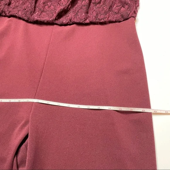Adrianna Papell Burgundy Lace Long Sleeve Jumpsuit - Picture 11 of 13